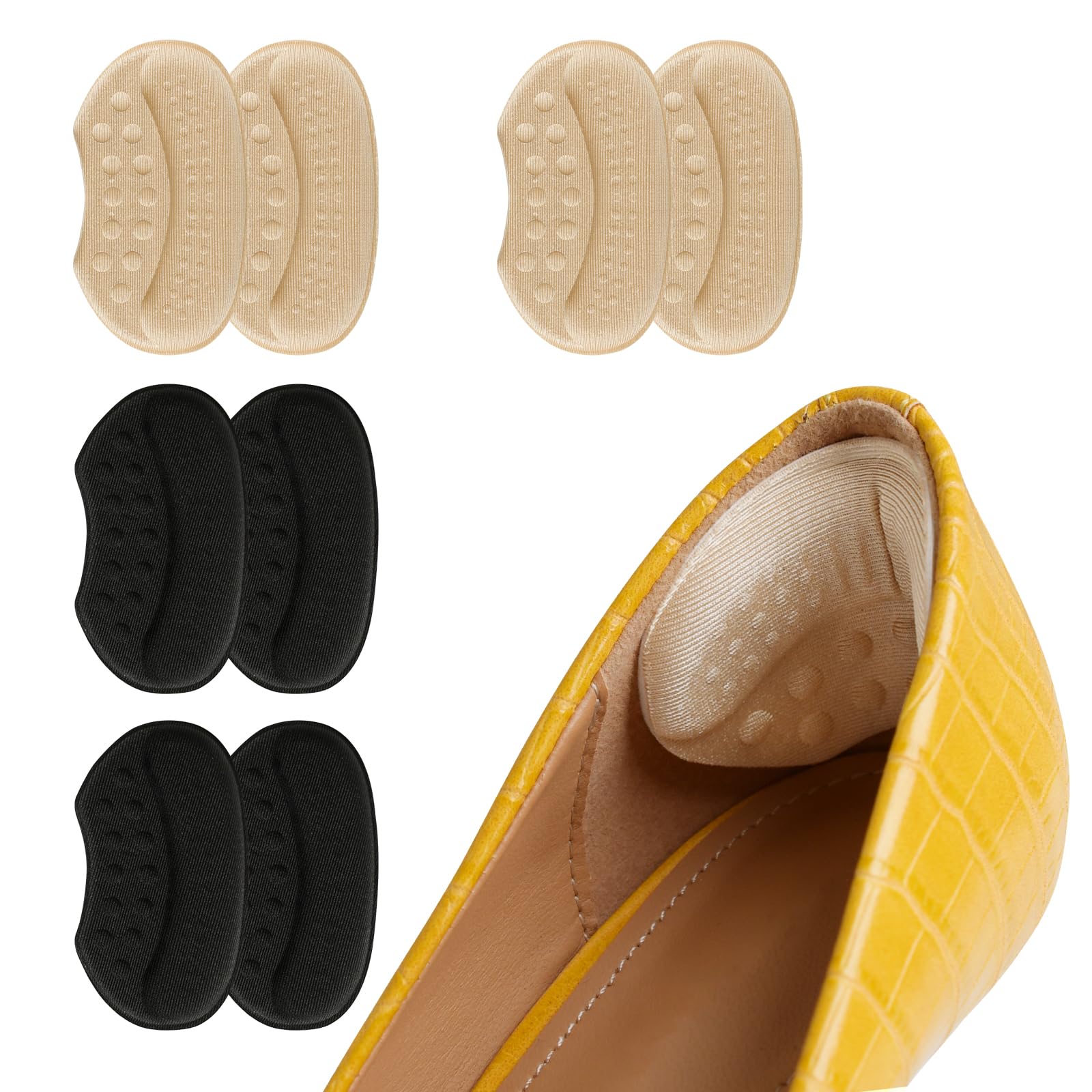 4 Pairs Heel Cushion Pads, Heel Grips for Ladies Mens Shoes, Self-Adhesive Heel Protectors for Shoes, Preventing Too Big Shoe, Blisters Prevention Relieve Pain