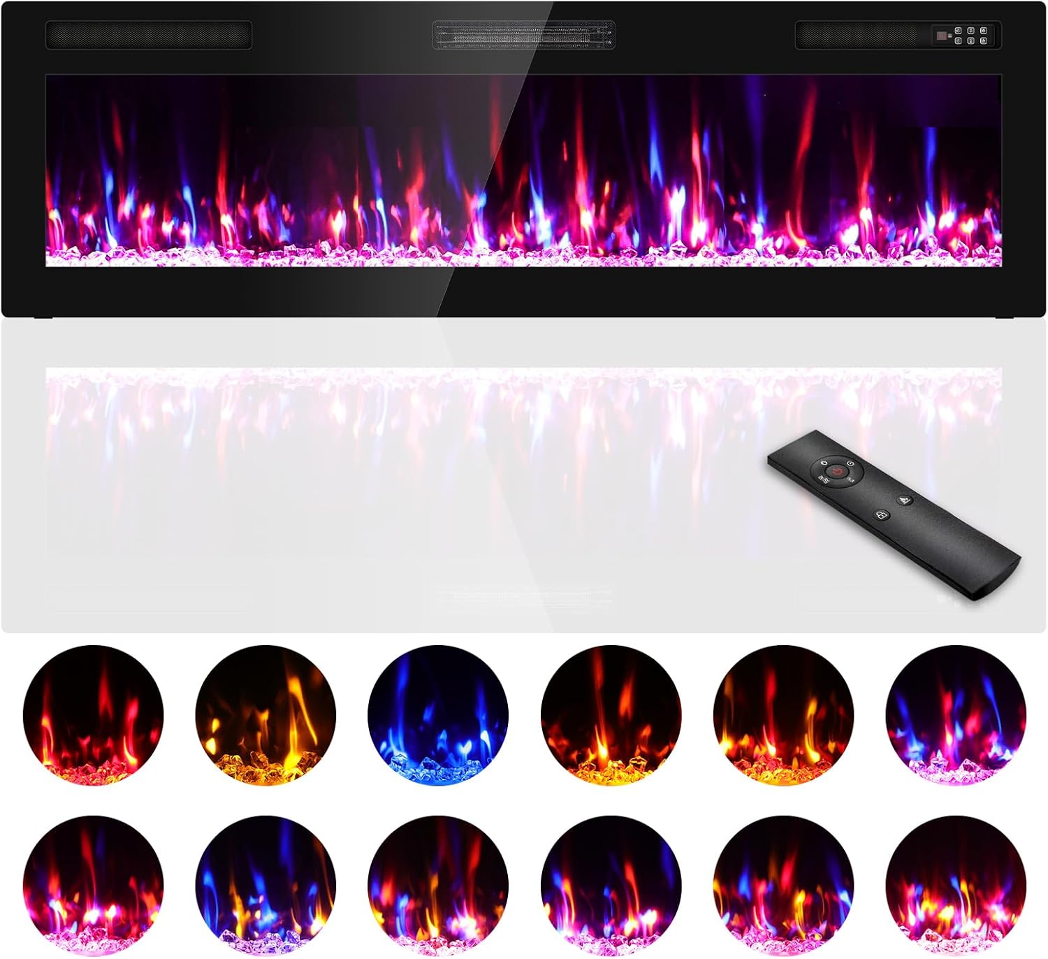 Zionheat 60 inches Electric Fireplace-Wall Fireplace for Living Room-Slim Fireplace Inserts/Wall Mounted with Remote Control, Timer, Dimmer, 12 Flame Colors, 750/1500W, 3.2'' Thin, Narrow Bezel