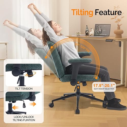 Vista 5 de VINGLI Criss Cross Chair with Adjustable Flip-Up Arms,Cross Legged Chair with Wheels,Extra Wide Office Chair,Desk Chair for