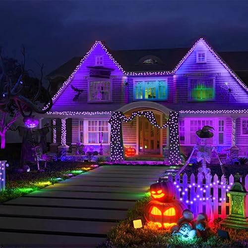 Miniatura 6 de Kwaiffeo Luces de Navidad moradas, tira de 300 luces LED de 100 pies para exteriores e interiores, 8 modos conectables de luces moradas para