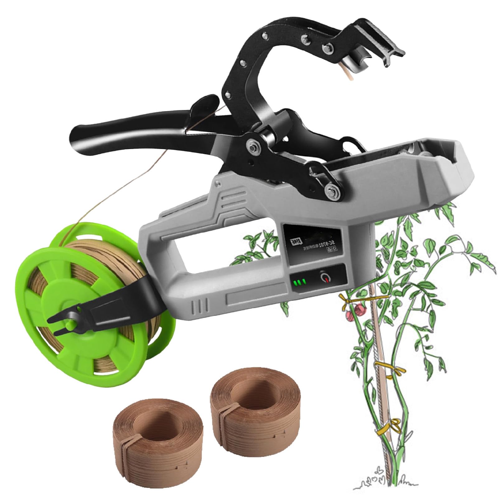 MáQuina para Atar Plantas con 2 Rollos De Cinta, Herramienta para Atar Plantas De JardíN para Plantar Uvas, Frambuesas, Tomates, Verduras Y Flores