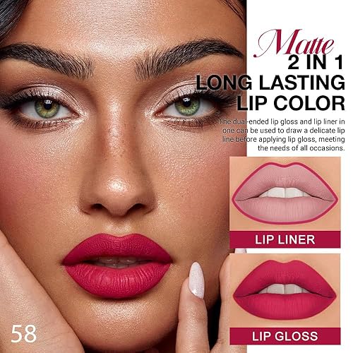 Miniatura 104 de evpct Juego de 6 delineadores de labios y lápiz labial, color rojo oscuro, malva, morado, ciruela, mate, mate, 24 horas a prueba de agua mate, 24 1