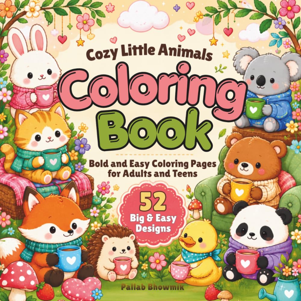 Cozy Little Animals Coloring Book: Bold and Easy Coloring Pages for Adults and Teens