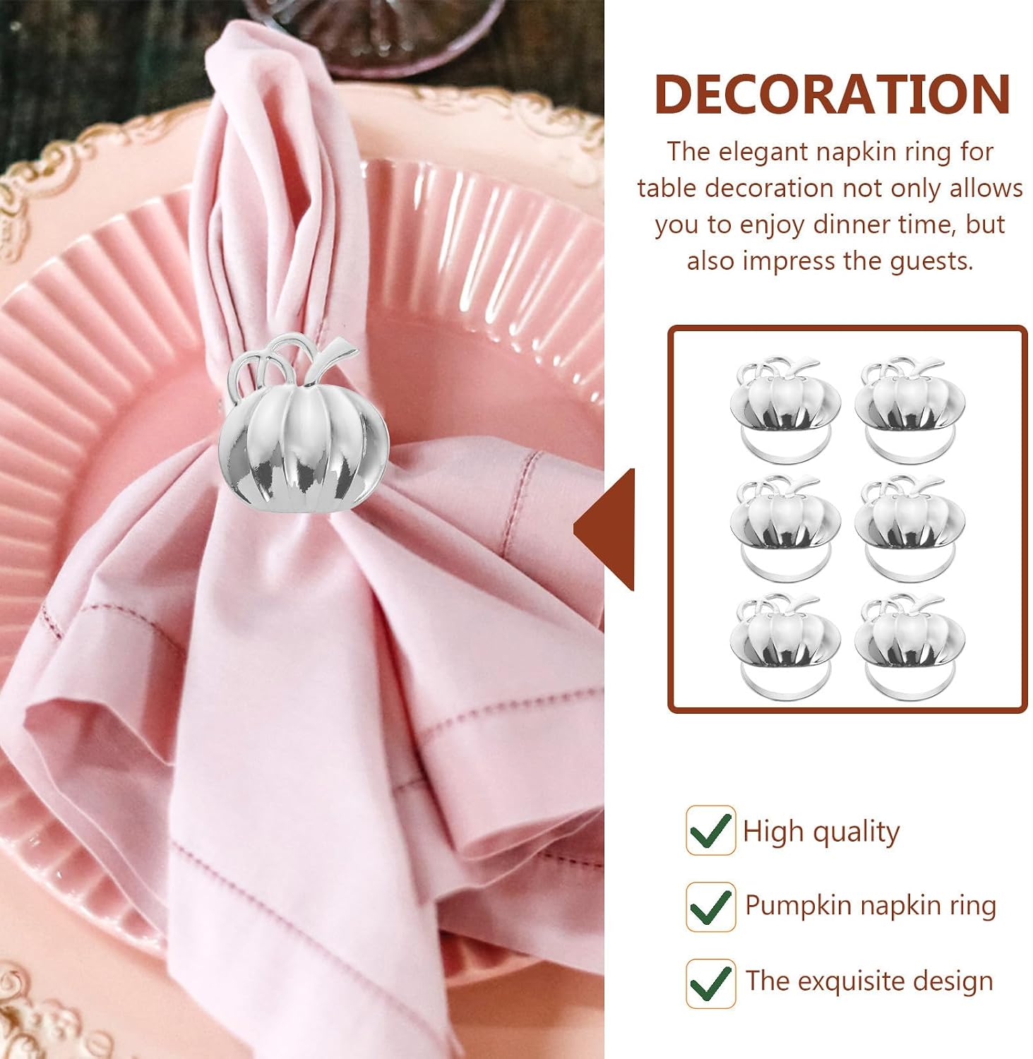 6pcs Halloween Pumpkin Alloy Napkin Holder Silver