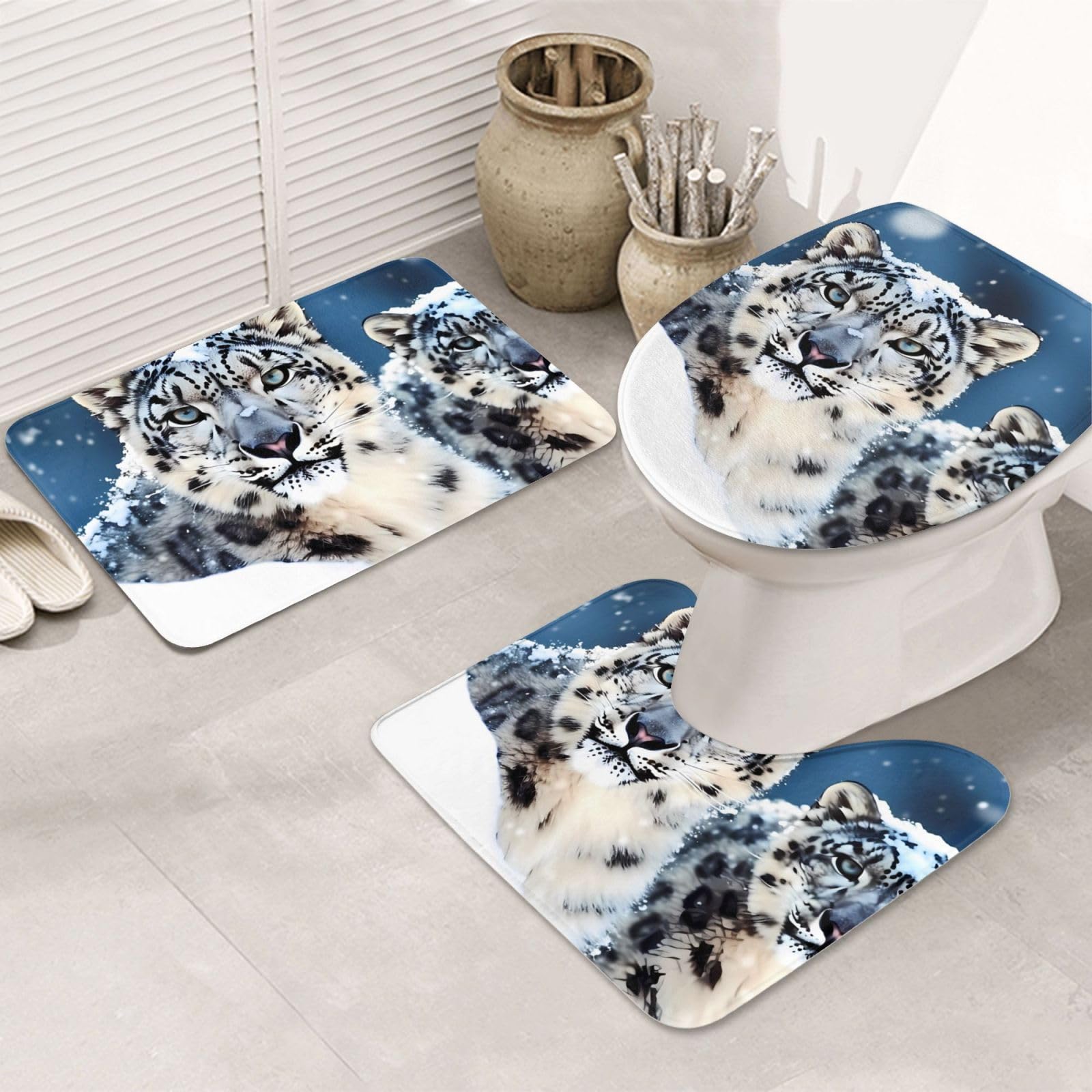 Tapis de salle de bain lot de 3 pièces antidérapant motif léopard