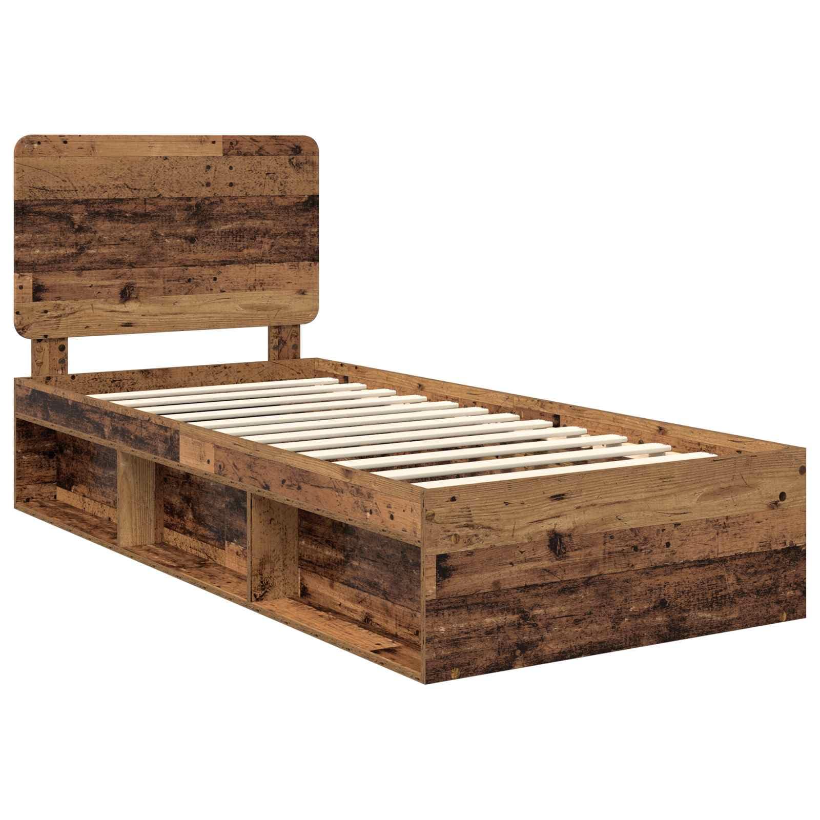 Bettrahmen 75 x 190 cm Altholz Kiefer massiv mit Lattenrost Modernes Design Robust und Langlebig für Jugendzimmer Erstwohnung und Gästezimmer