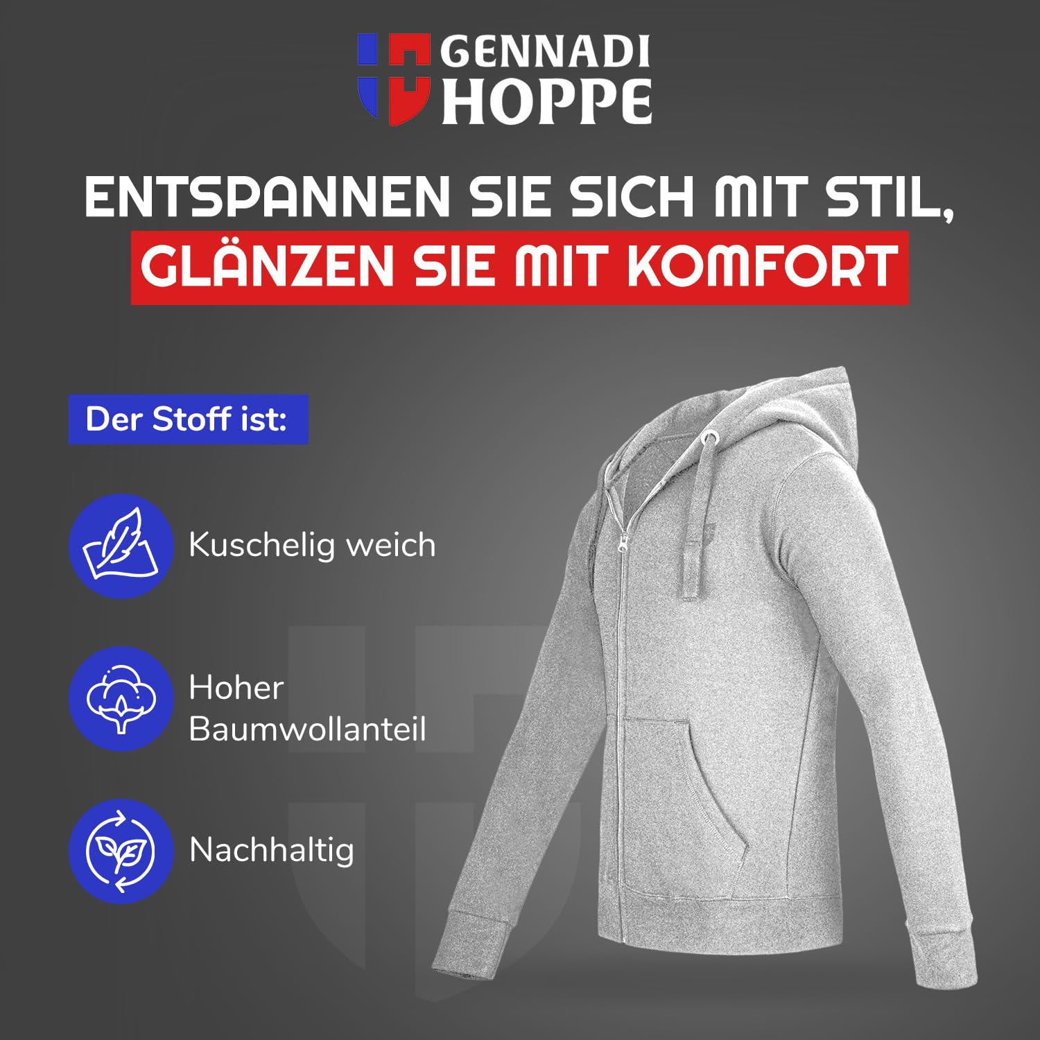 Herren Sweatjacke Kapuzenjacke mit Baumwolle Sport & Freizeitjacke