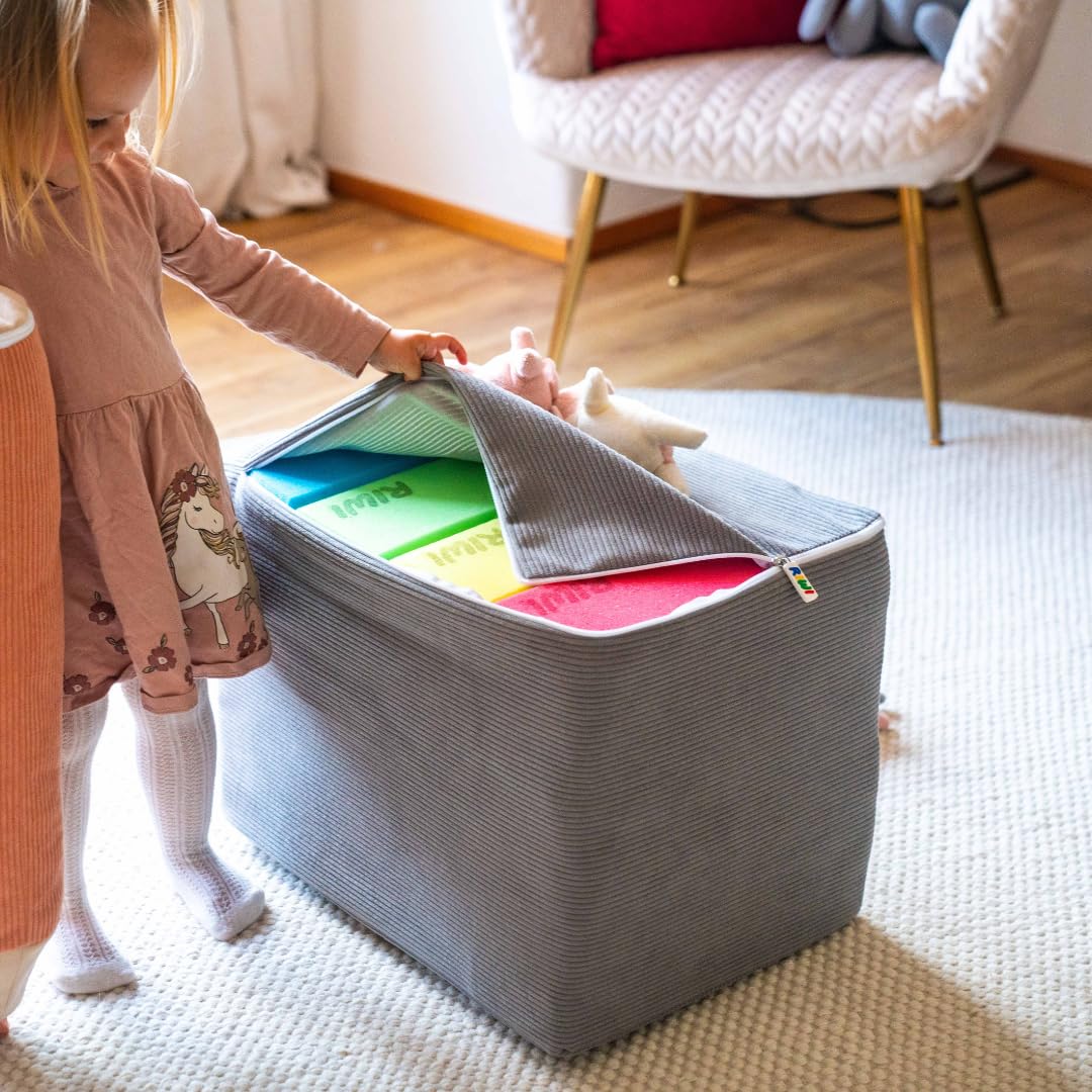 RIWI Mini Bag – Arena (RCC2432) | Bolsa de almacenamiento para 24 mini bloques de construcción | Taburete y asiento | lavable y resistente | muchos colores y telas