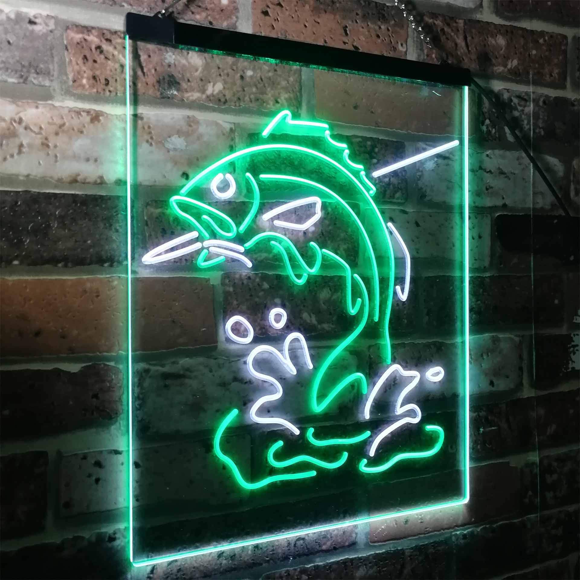 ADVPRO Fish on Hook Fishing Lover Cabin Man Cave Dual Color LED Enseigne Lumineuse Neon Sign Blanc et Vert 400 x 600mm st6s46-i3146-wg