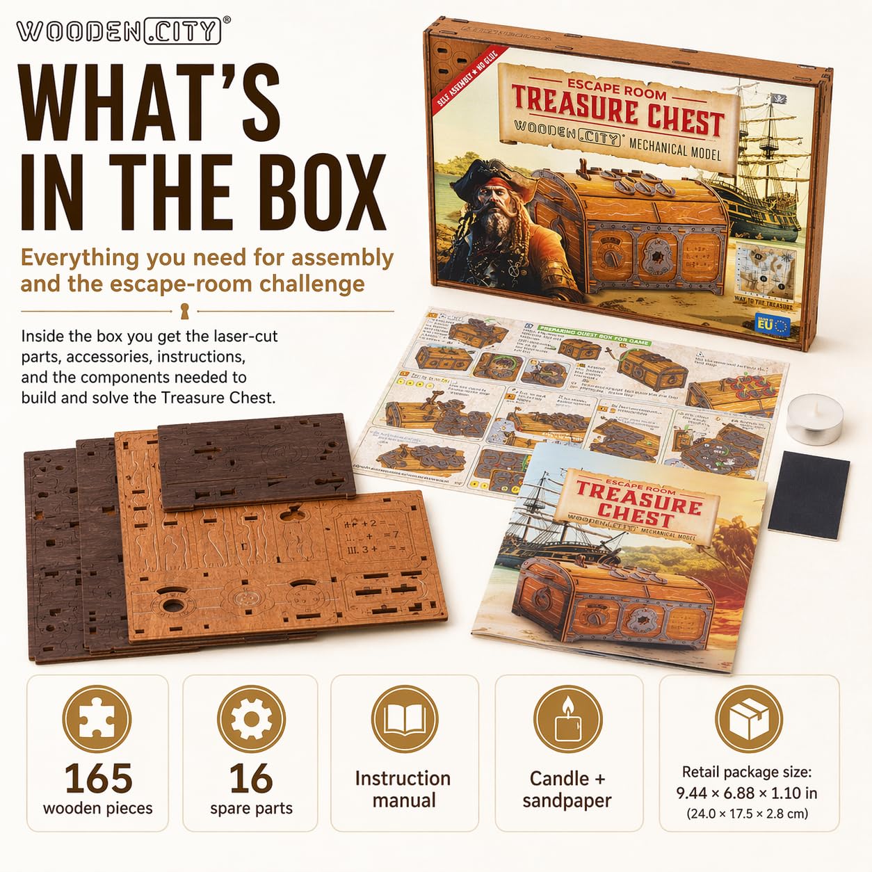 WOODEN.CITY Puzzle Box Treasure Chest, Caja Misteriosa, Puzzle 3D de Madera, Juego de Escape Room, Rompecabezas Interactivo, Caja Secreta Japonesa, Rompecabezas para Adultos, Regalo Original.