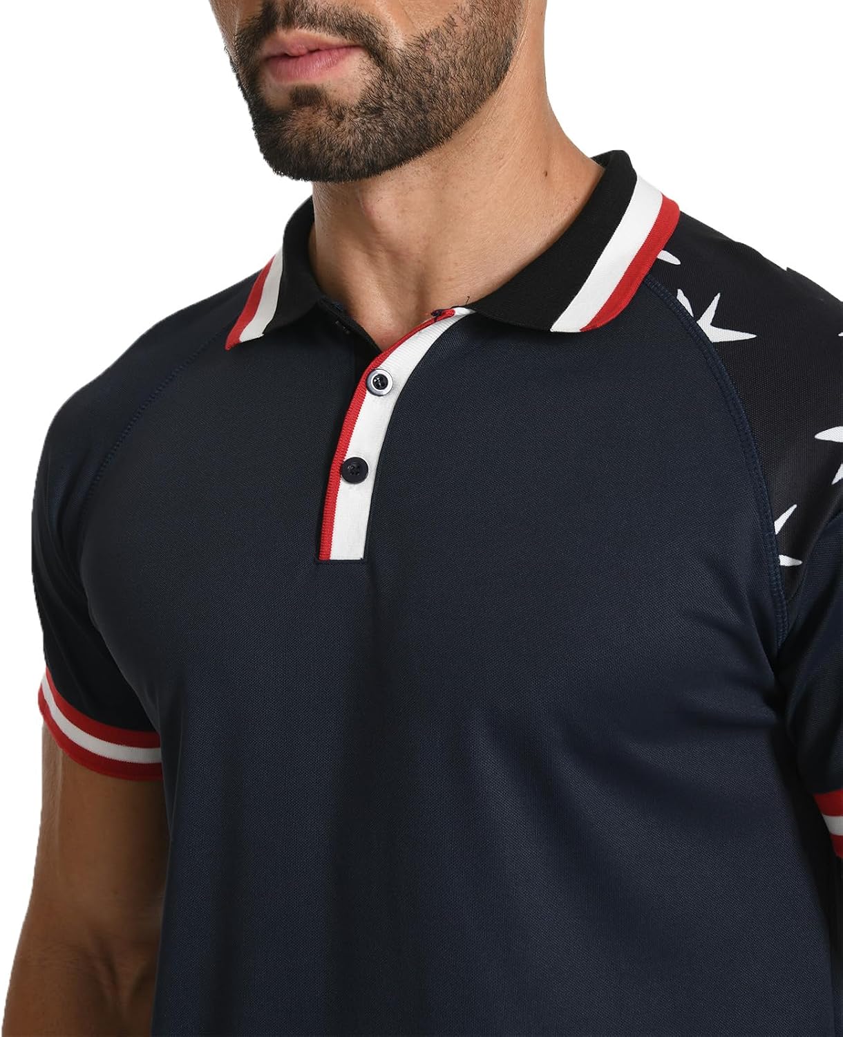 H HYFOL Short Sleeve Polo Shirts for Men Star Patchwork Graphic Stretch Casual American Patriotic Raglan Golf Polos for Men