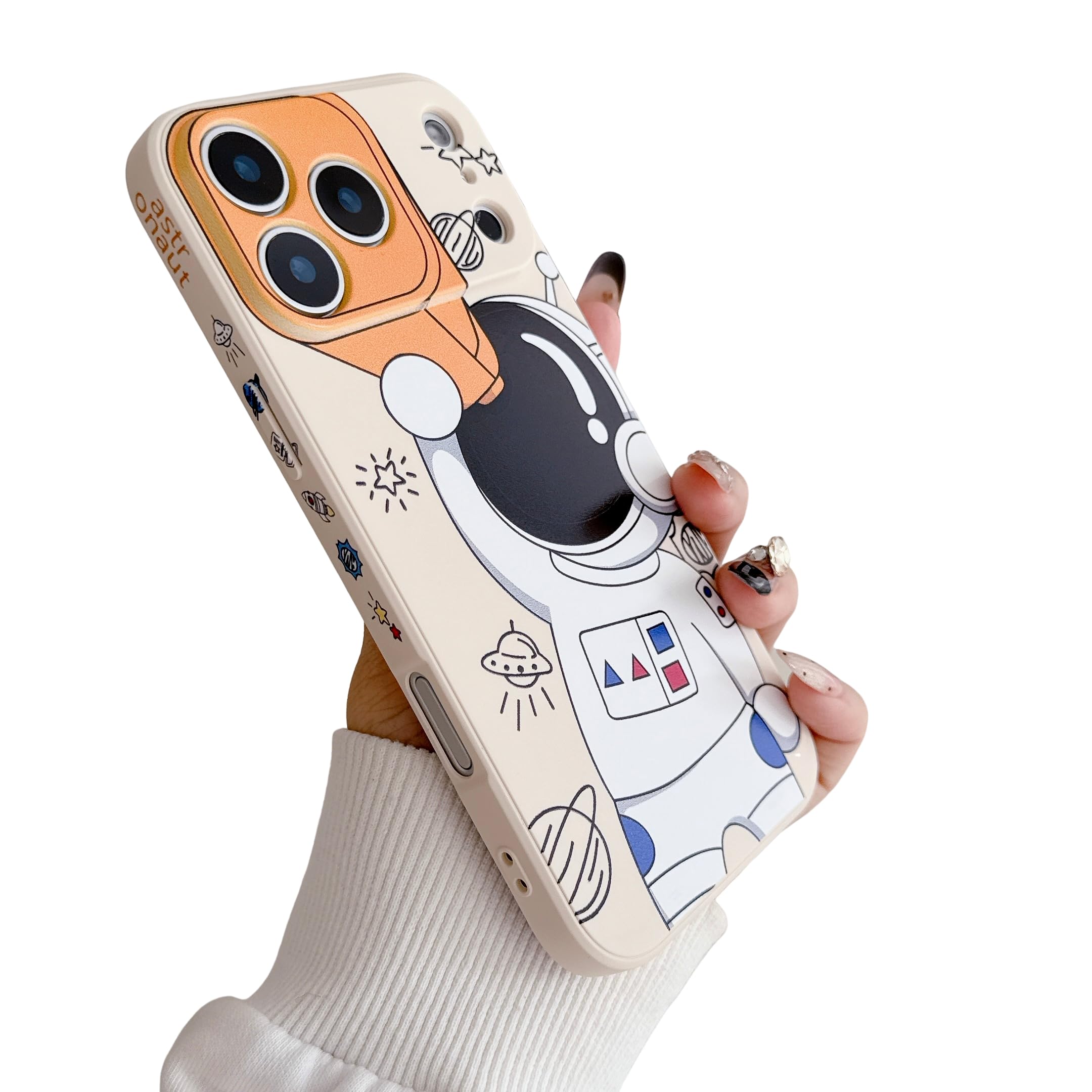 Yonds Queen Bonita funda para iPhone 17 Pro, diseño de astronauta espacial de dibujos animados, elegante, parachoques de goma TPU suave, antideslizante, a prueba de golpes, funda creativa (telescopio