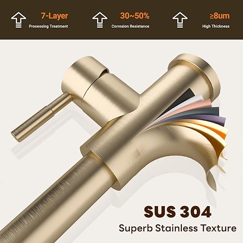 Miniatura 4 de APPASO Grifo de cocina dorado con dispensador de jabón, grifo de cocina dorado cepillado con rociador desplegable 3 modos, acero inoxidable 304 de