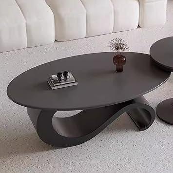 Oval Coffee Table for Living Room, Mid Century Modern Coffee Tables Oval,Oval Center Table with Unique Rock Table Top,Creative Shape Base And Metal Frame for Office,Black,130 * 70 * 45cm