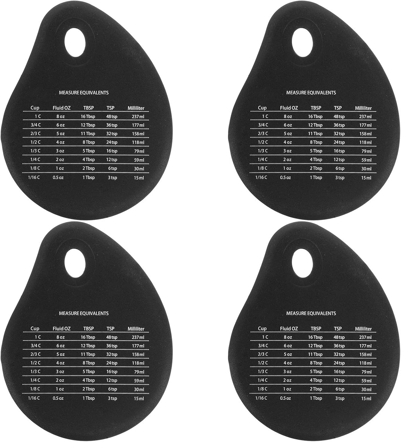 Ciieeo 4pcs Silicone Baking Utensils Set with Metric Conversion Chart Black Kitchen Cooking Tools for Pastry Chefs Easy to Clean Space Saving Baking Gadgets