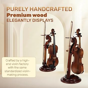 Solid Wood Violin Stand with Bow Holder - No Assembly Needed, Heavy-Duty 4/4 Size Display, Handcrafted Cut-Out Design for Home/Studio/Stage (ROUND)
