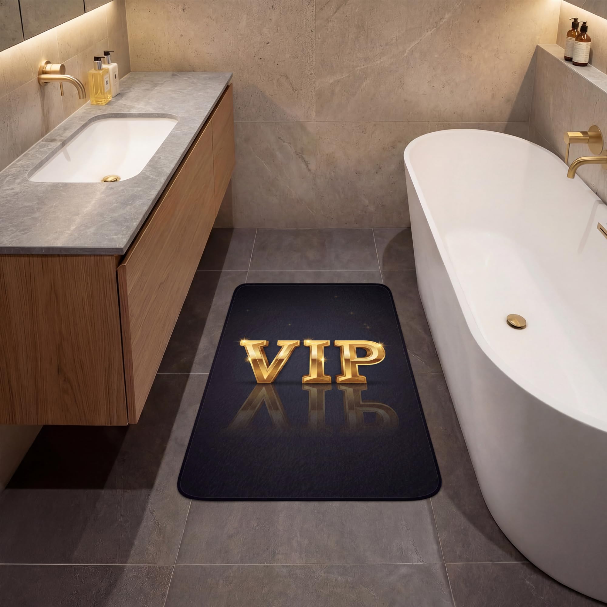 Alfombras Baño Rectangular 60x90 cm Alfombra Ducha Lavable Tapete Bath Mat Non Slip Antideslizante Bathroom Decoracion Shower VIP - Oro - Destello