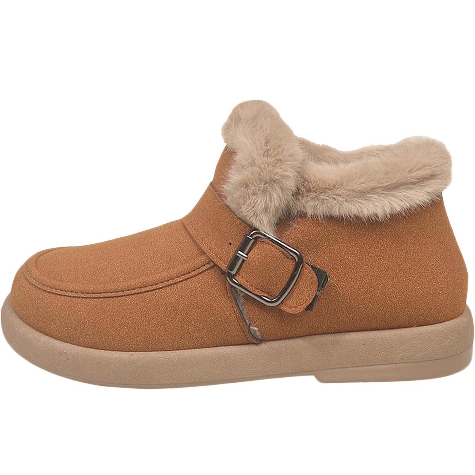 Waterproof Snow Boots For Women Suede Warm Fur Lined Ankle Booties With Metal Buckle Comfortable Plush Moccasin Toe