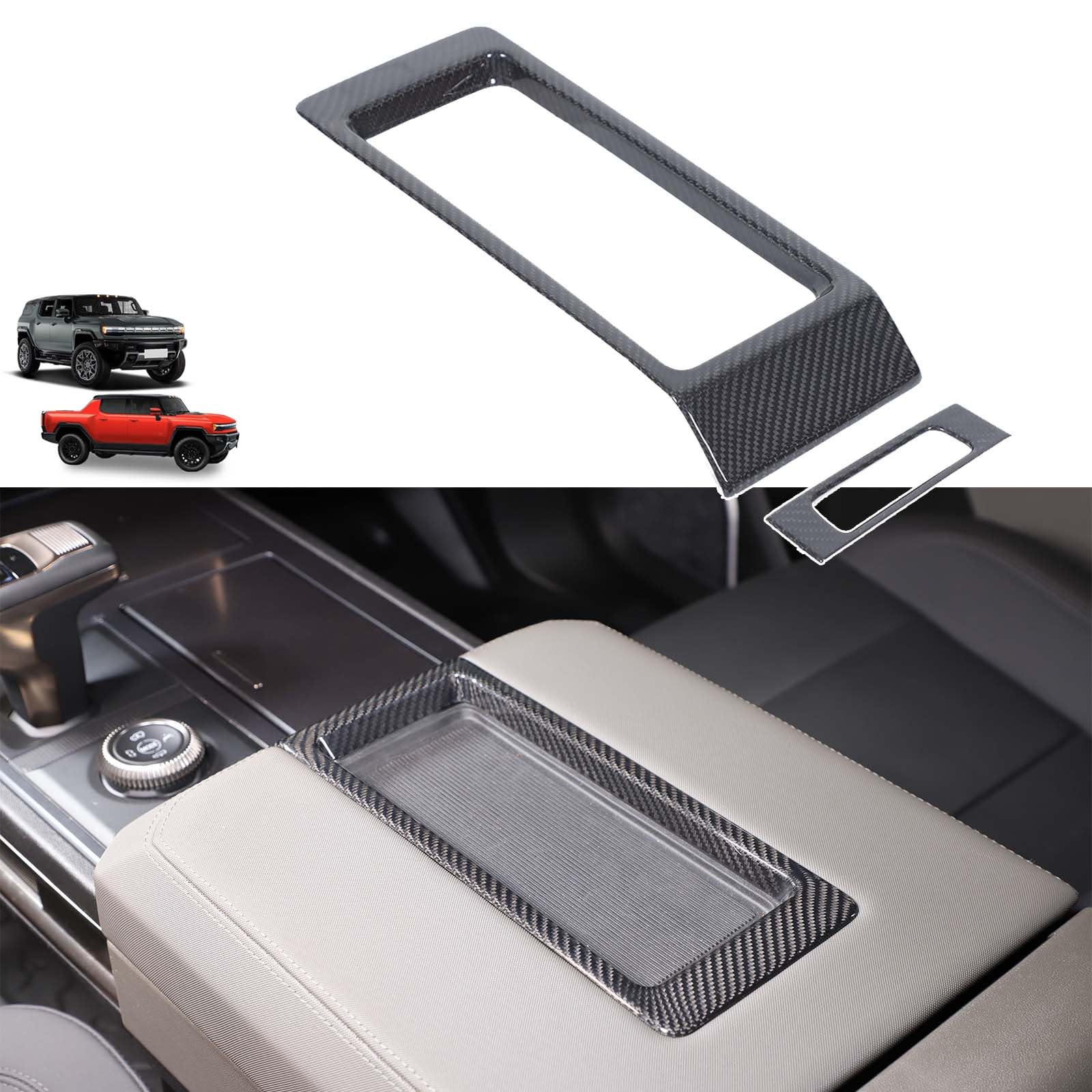 Aotumcer for 2024 2025+ Hummer EV SUV Central Control Gear Decoration Panel, Carbon Fiber Grain Center Console Cover Armrest Tray Trim Frame Upgrade UV Protected Luxurious Interior Trim