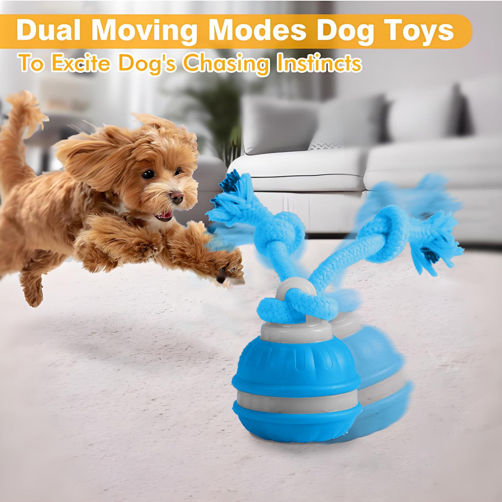 Lot de 2 balles interactives pour chien, balle roulante automatique active avec queue pour chiens, jouet mobile pour chien pour l'ennui, émet des sons d'oiseaux pour stimuler la curiosité, jouets pour