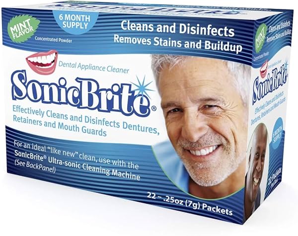 Polvo limpiador para aparatos dentales – Sabor menta – Suministro para 6 meses – Limpia suavemente retenedores, dentaduras, protectores bucales y protectores nocturnos – Concentrado de fácil mezcla