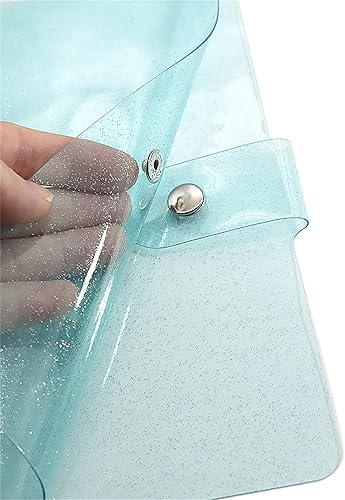 Miniatura 3 de Carpeta A7 de PVC con purpurina azul de 0.59 pulgadas de diámetro, 6 anillos con cierre de botón a presión, decoración de puntos brillantes, hojas