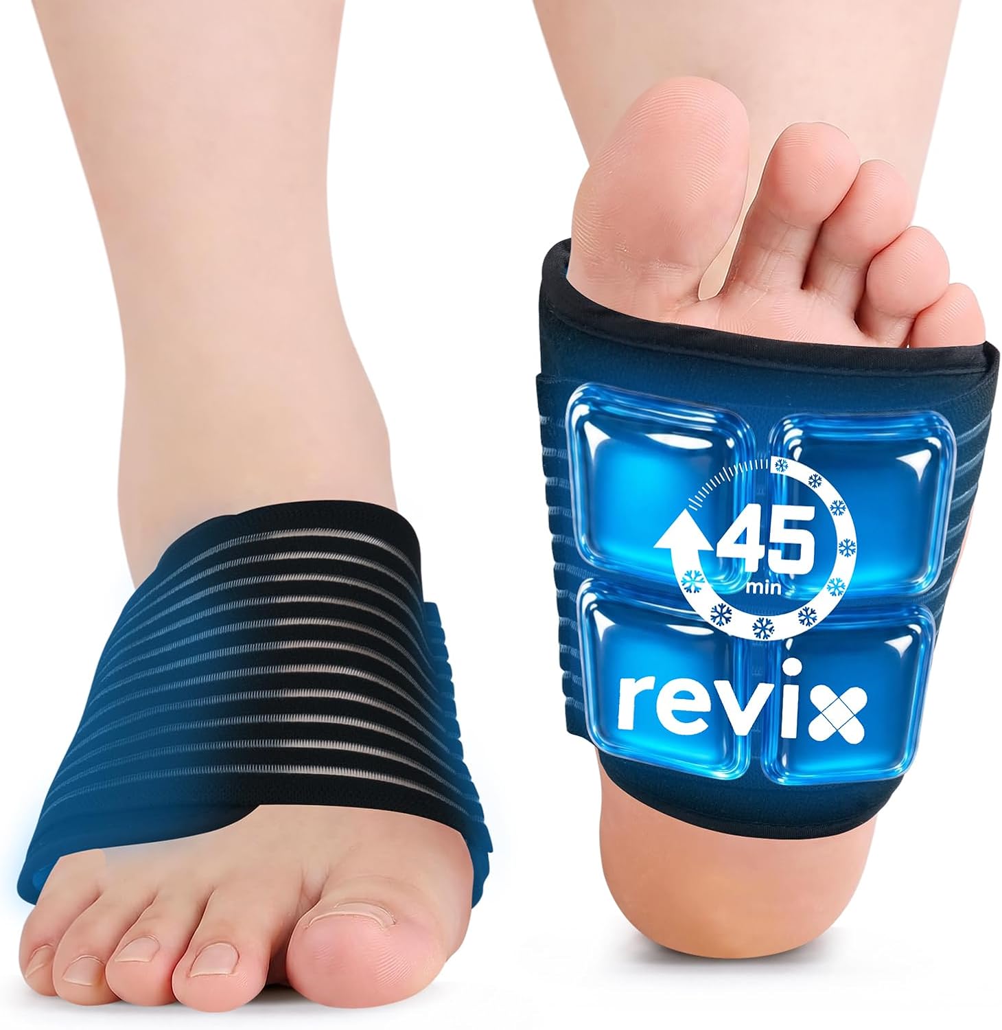 REVIX Foot Ice Pack Wrap for Plantar Fasciitis with 45-Min Long Lasting Relief, Reusable Cold Wrap for Ankle and Foot, Feet Ankle Ice Pack for Swelling, Achilles Tendonitis & Feet Discomfort, 2 Packs