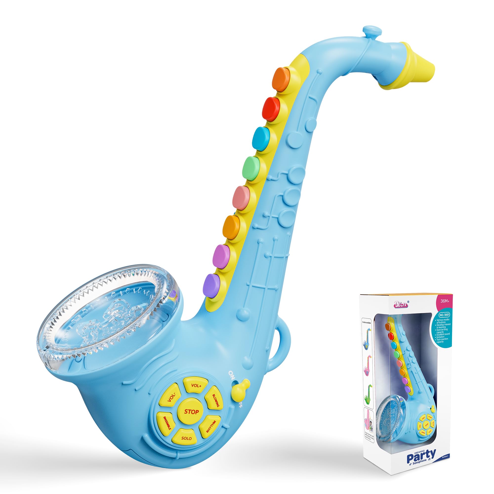 Contixo KT1 Toy Saxophone Blue Digital Saxaboom Trumpet Clarinet with Light Sound Early Education Musical Instrument Gift for