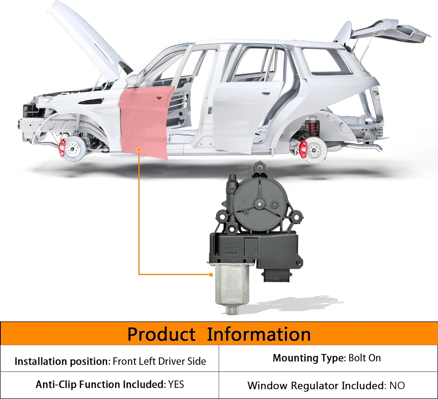 6 Pins Power Window Lift Motor Compatible with Hyundai Sonata 2011-2015 Front Left Driver Side,Fit Hybrid Model Only，Replace for 824503S011, 82450-3S011