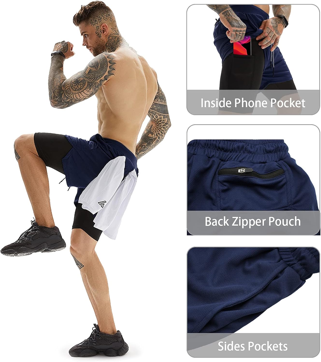 OEBLD Mens Athletic Shorts 2-in-1 Gym Workout Running 7'' Shorts with Towel Loop - Image 4