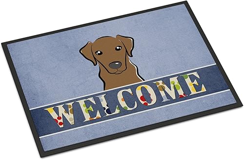 Miniatura 183 de Caroline's Treasures BB1449JMAT - Tapete de bienvenida de carlino negro, 24 x 36 pulgadas, tapete azul para puerta delantera, para interiores