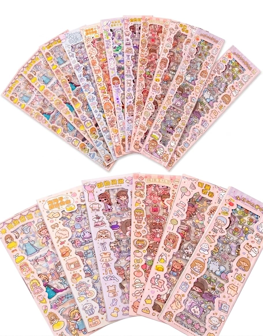 YBN 20 Sheets Premium Kawaii Cartoon Sticker Set – Waterproof PET Transparent Washi Stickers Decals, Aesthetic Pink Theme for Junk Journaling, Scrapbooking, Water Bottles & DIY Crafts (Random Design)-image-10