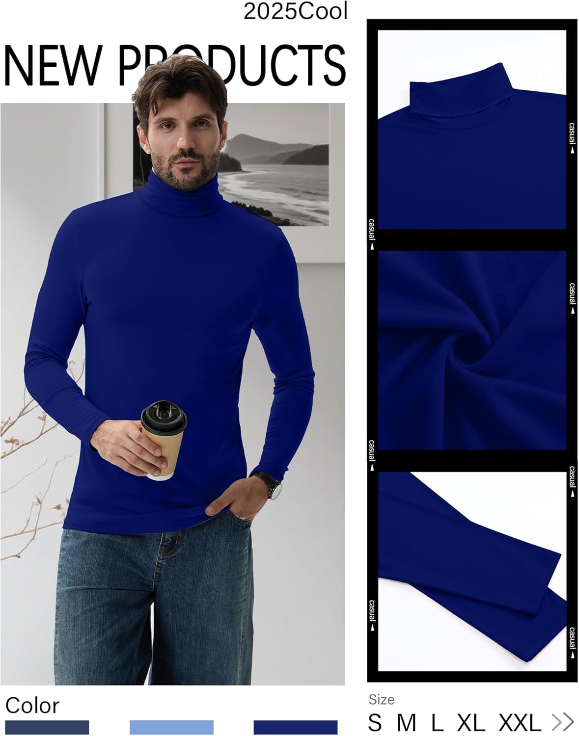 Huukeay 5 Pack Mens Turtleneck Shirts Long Sleeve Pullover Sweaters Casual Tops Slim Fit Knitted Soft Basic Tee