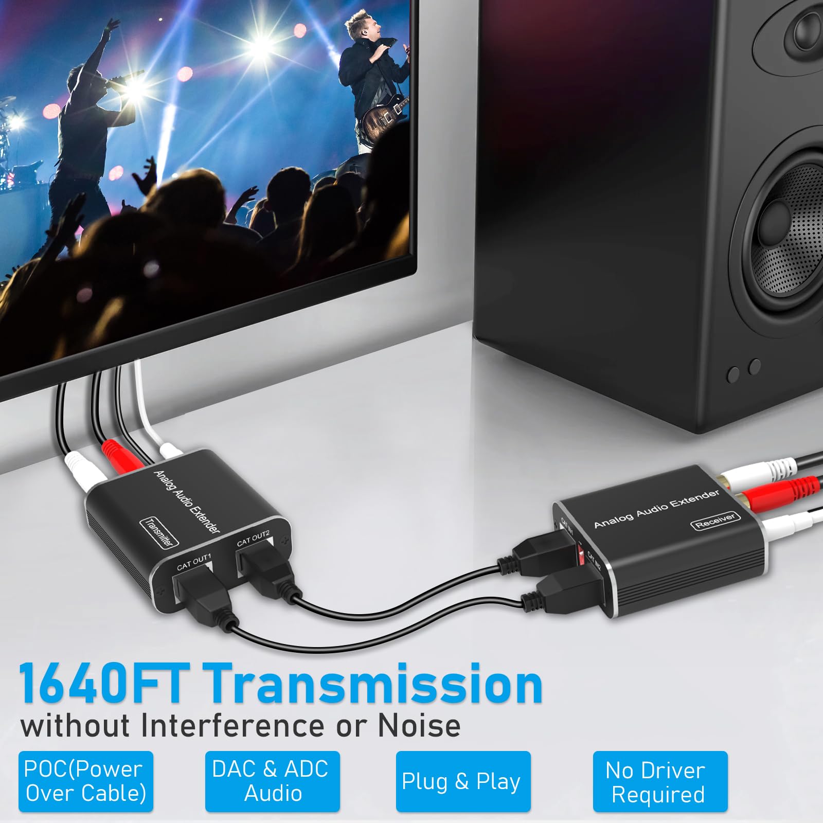 3,5 Mm RCA Analoge Audio-extender Ondersteunt 1640FT Max Signaaluitbreiding Dubbele Cat Kabelpoorten Voor Telefoon Mp3 Blu Ray Speler 3,5 Mm RCA Analoge Audio-extender Ondersteunt 1640FT Max Signaaluitbreiding Dubbele Cat Kabelpoorten Voor Telefoon Mp3 Blu Ray Speler