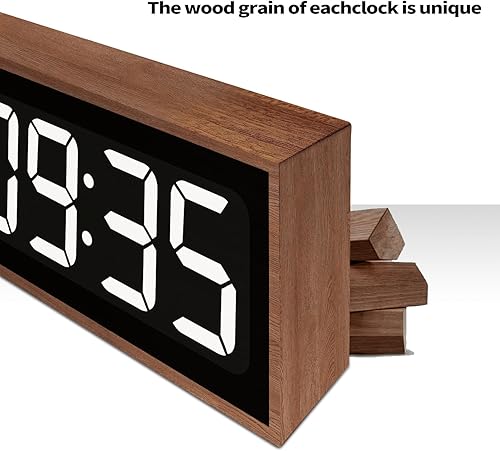 Miniatura 6 de Relojes de escritorio digitales de madera simples reloj LED eléctrico con números grandes, relojes pequeños silenciosos para estante vintage gran