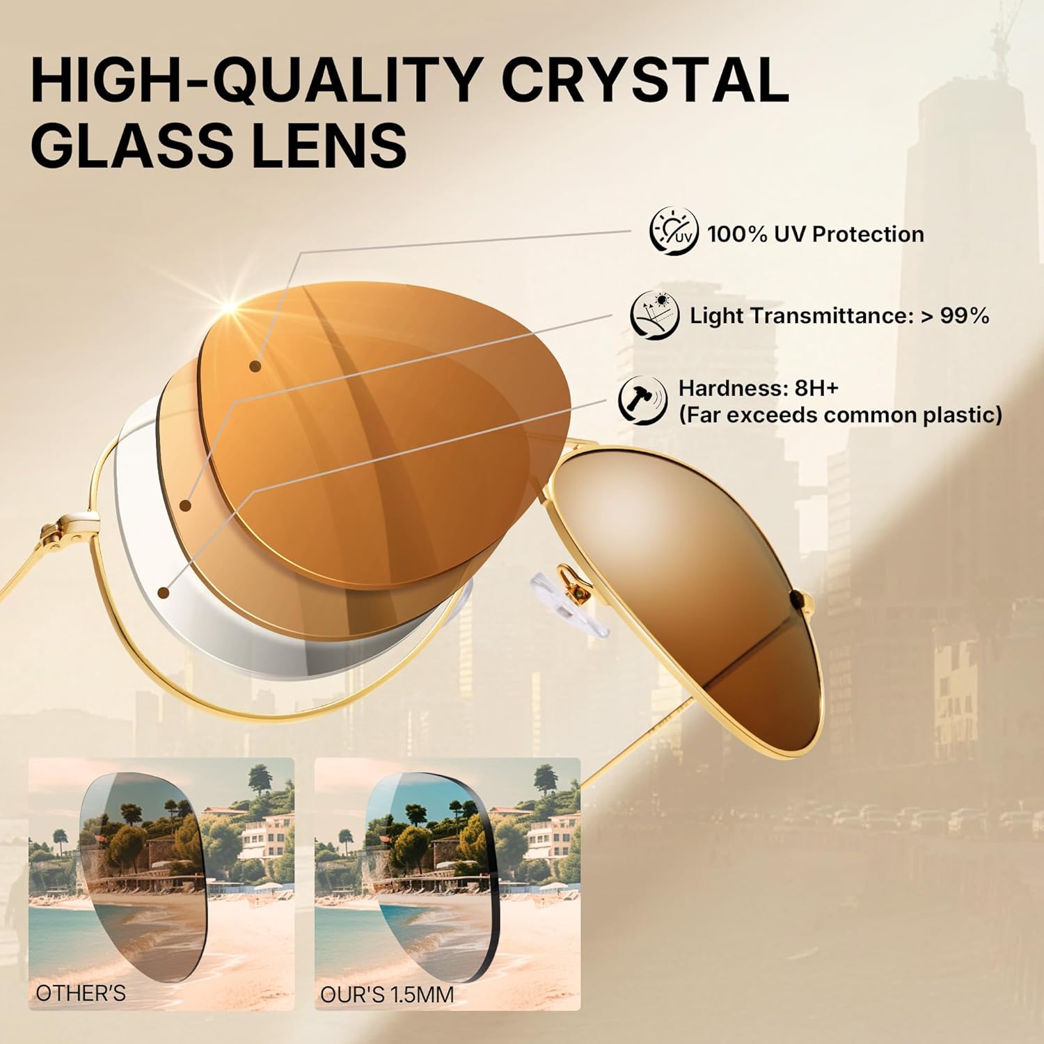 Pro Acme Small Aviator Sunglasses Glass Lens, Classic Metal Frame UV400 Protection for Men Women 55MM - Image 3