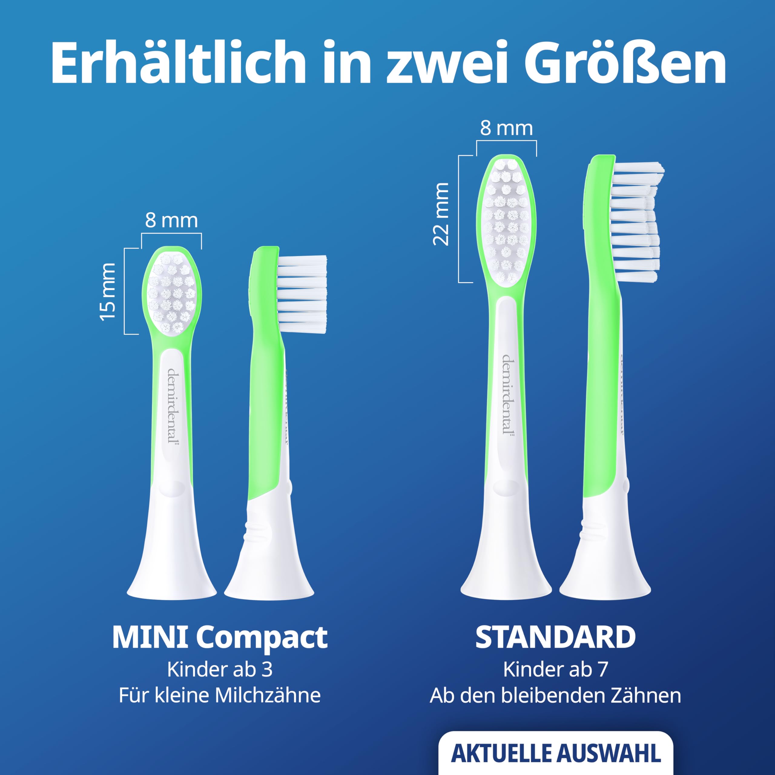 demirdental Wymienne szczoteczki dla dzieci, pasują do Philips Sonicare Kids, szczoteczki do zębów dla dzieci, szczoteczki do zębów dla dzieci od 7 lat, odpowiada HX6048, zielone, zestaw 8 sztuk