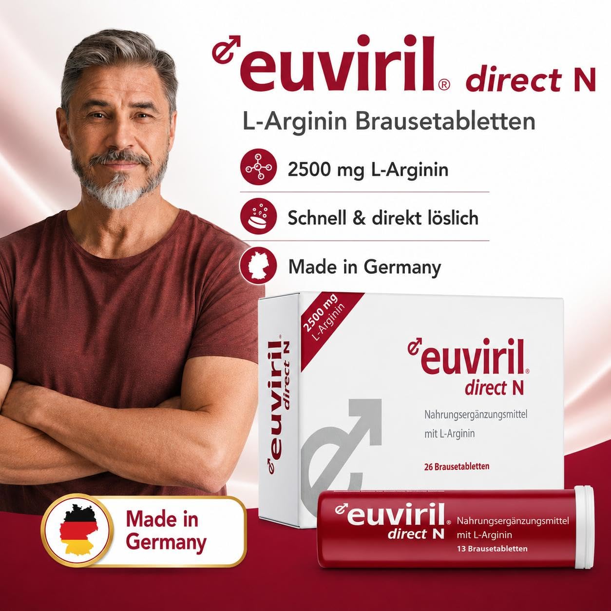 direct N – Hochdosiertes L-Arginin (2500mg) Brausetabletten für den Mann – Zur gezielten Unterstützung bei Bedarf – Schnelle Aufnahme & gute Verträglichkeit – 26 Brausetabletten