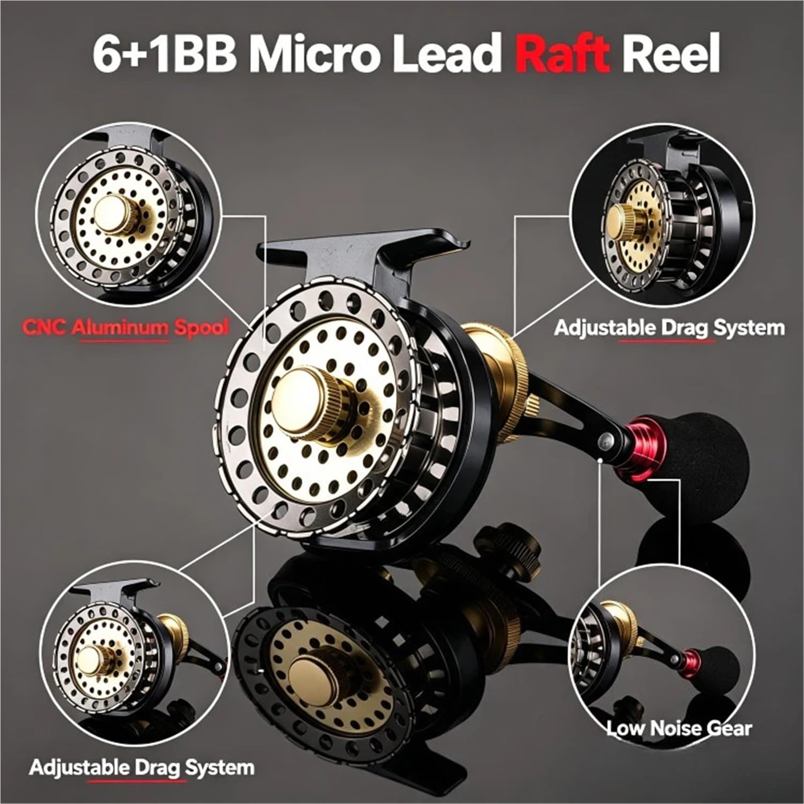 Moulinet De Pêche en Radeau Métal 6 + 1BB avec Force Traînée