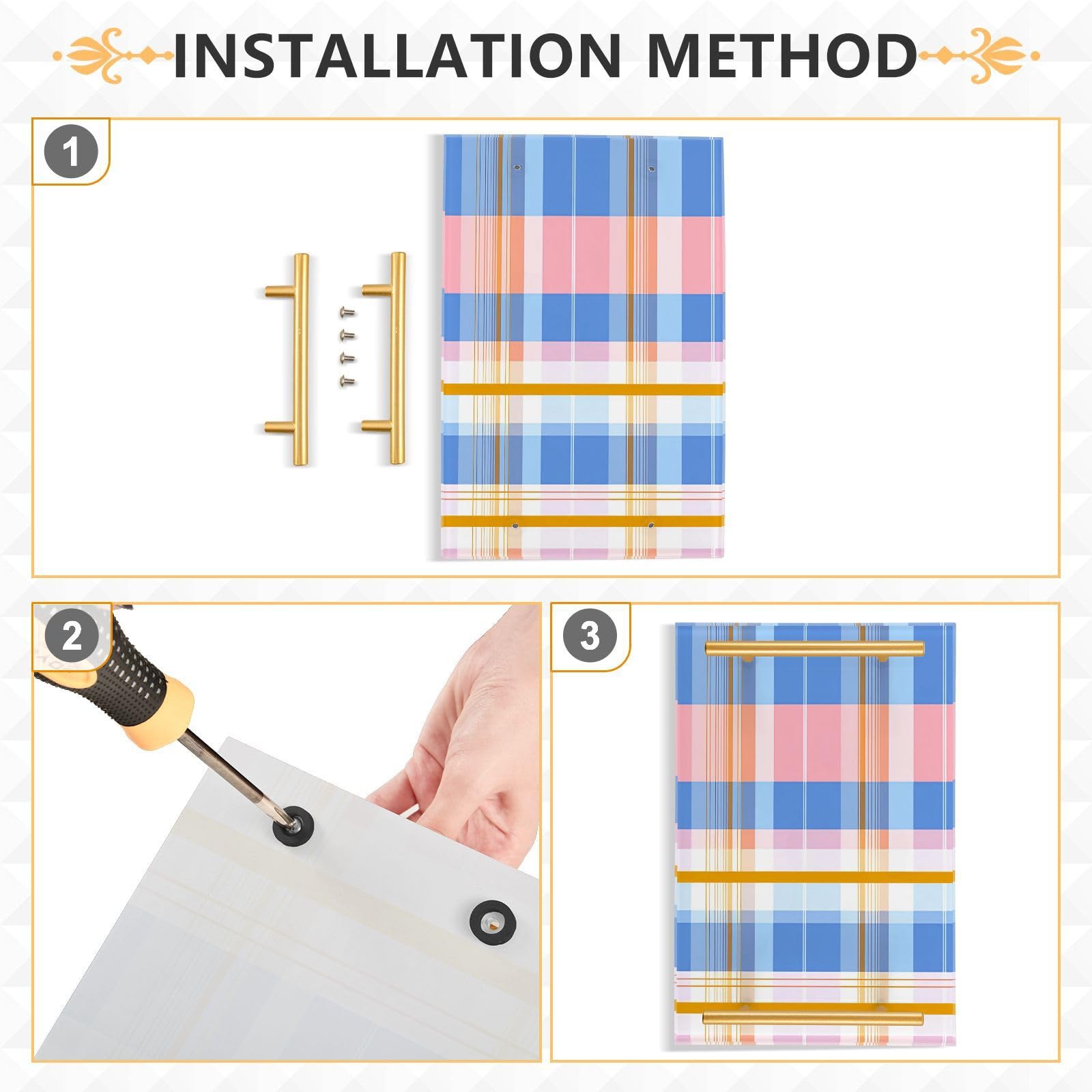 GUIJI Light Plaid Acrylic Tray, Perfume Cosmetic Jewelry Decorative Trays Bathtub Organizer, Living Room Kitchen Serving Tray with Gold Handles