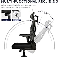 Vista 5 de Silla ergonómica de oficina – Silla de escritorio con reposacabezas ajustable soporte lumbar silla de computadora – Silla cómoda de malla