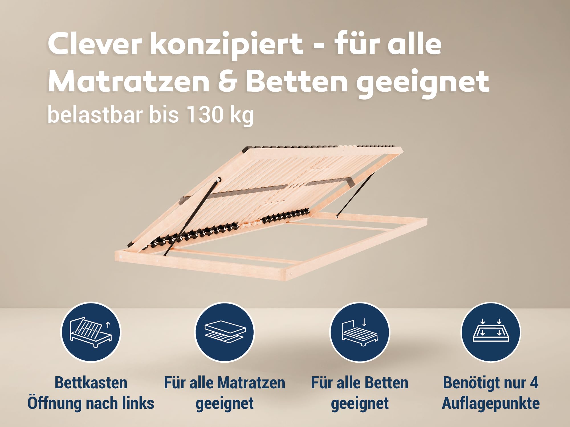 BettenABC - 7-Zonen-Lattenrost Madera mit Bettkastenfunktion - 140x200cm - Lieferung per Spedition - Öffnung nach Links - Schulter- und Beckenkomfortzone - hergestellt aus Schicht- & Buchenholz
