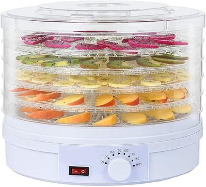 Conziv New Imported Plastic Electric Transparent 5 Tier Countertop Dry Food Saver/Dehydrator/Preserver Jerky Maker Machine with Adjustable Temperature Control (White) Large