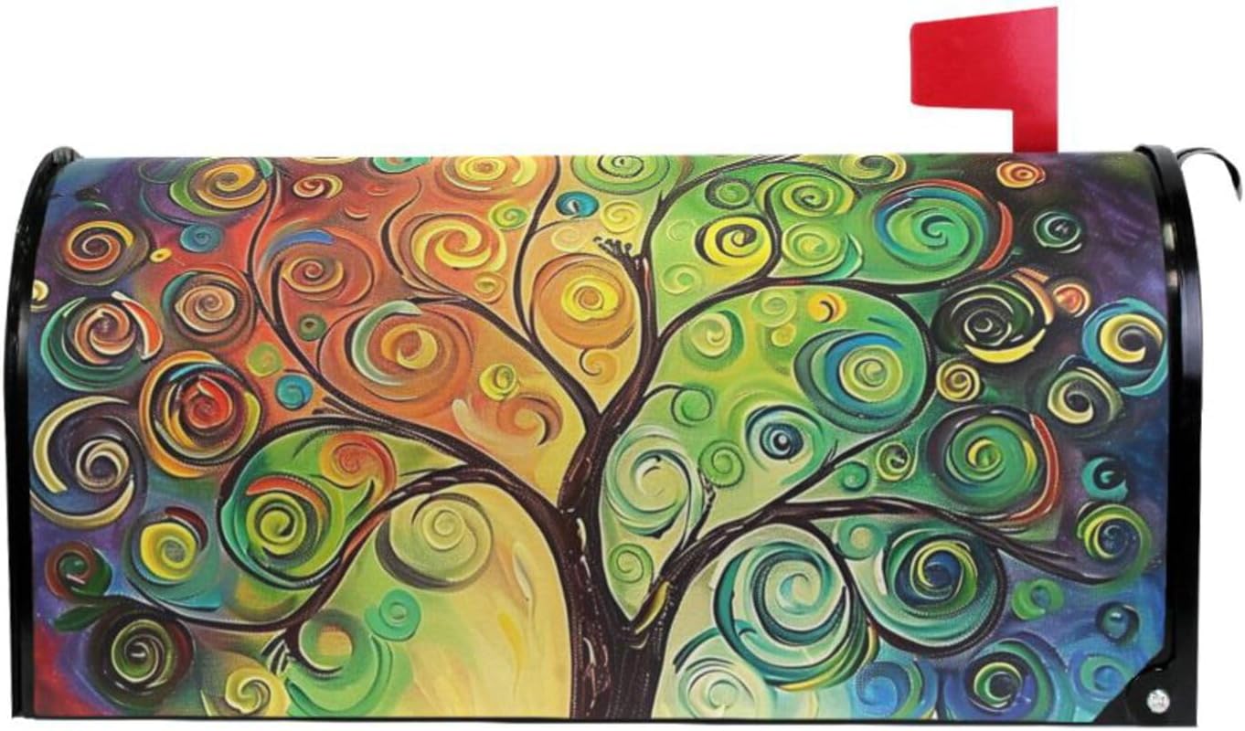 Colorful Rainbow Tree of Life Branch Mailbox Covers Large Abstract Tree of Life Summer Spring Autumn Winter Magnetic Mail Cover Letter Post Box Oversized 25.5" L X 21" W