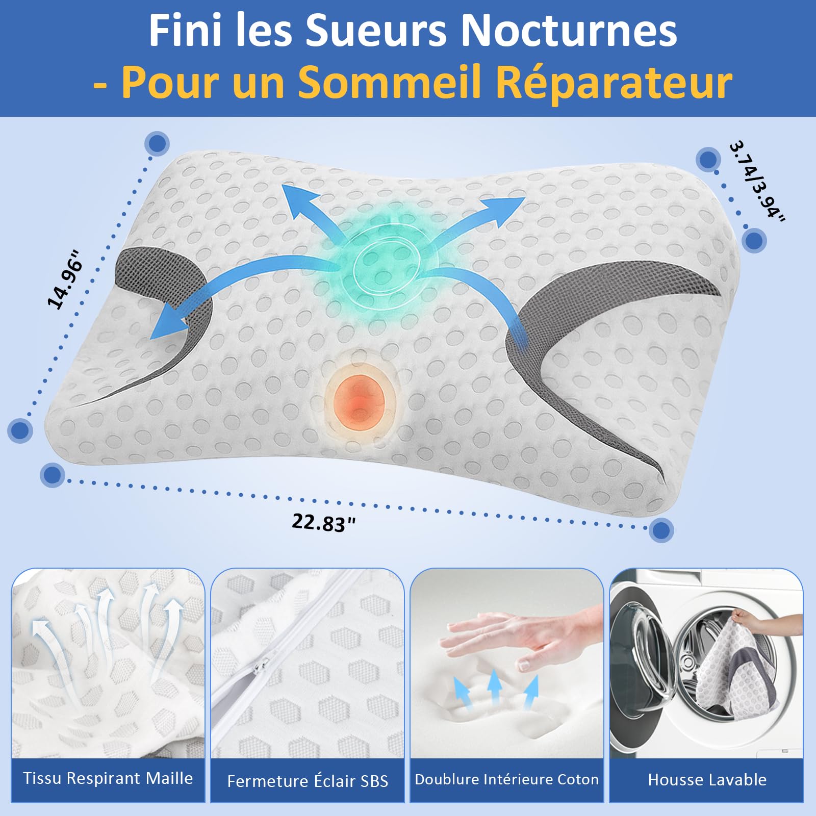 CPAP Oreiller Cervical Memory Foam, Oreiller Orthopédique Ergonomique, Oreiller Contre l'apnée du Sommeil, Parfait pour Tous Les utilisateurs de Masques CPAP
