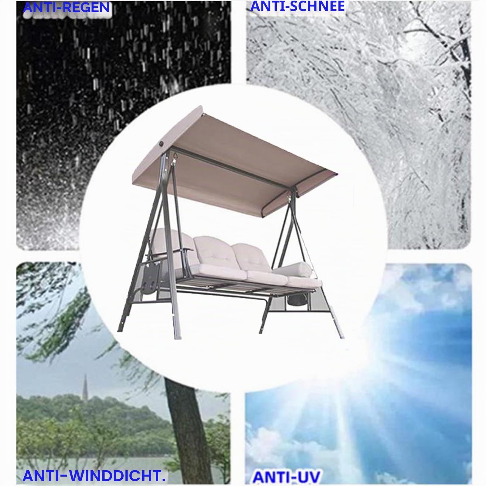 Hollywoodschaukel Dachbezug, Dach für Hollywoodschaukel 3 Sitzer, Ersatzdach Wasserdicht Universal, UV-Schutz Sonnendach, Gartenschaukel Dach-Plane(Gray,Top+seat Cover)
