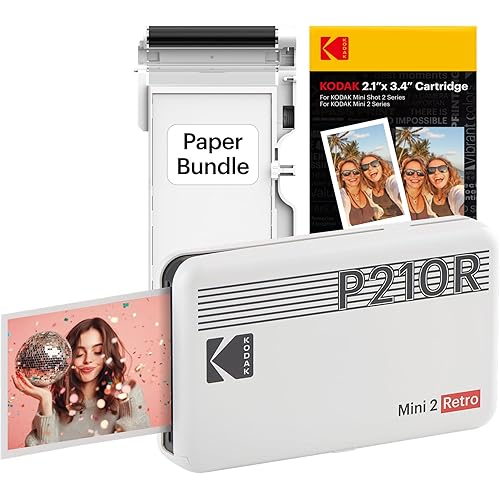 KODAK Mini 2 Retro 4PASS Portable Photo Printer, 2.1x3.4 inches, Instant Picture Printer for iPhone and Android, Photo Printer Gift, 38 Sheets Bundle, White