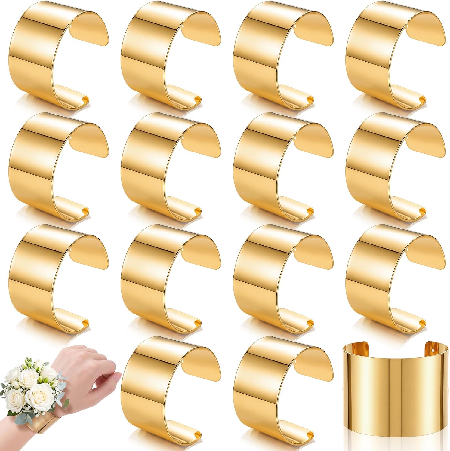 16 Pcs Gold Corsage Wristlet Cuff Bracelets for Women
