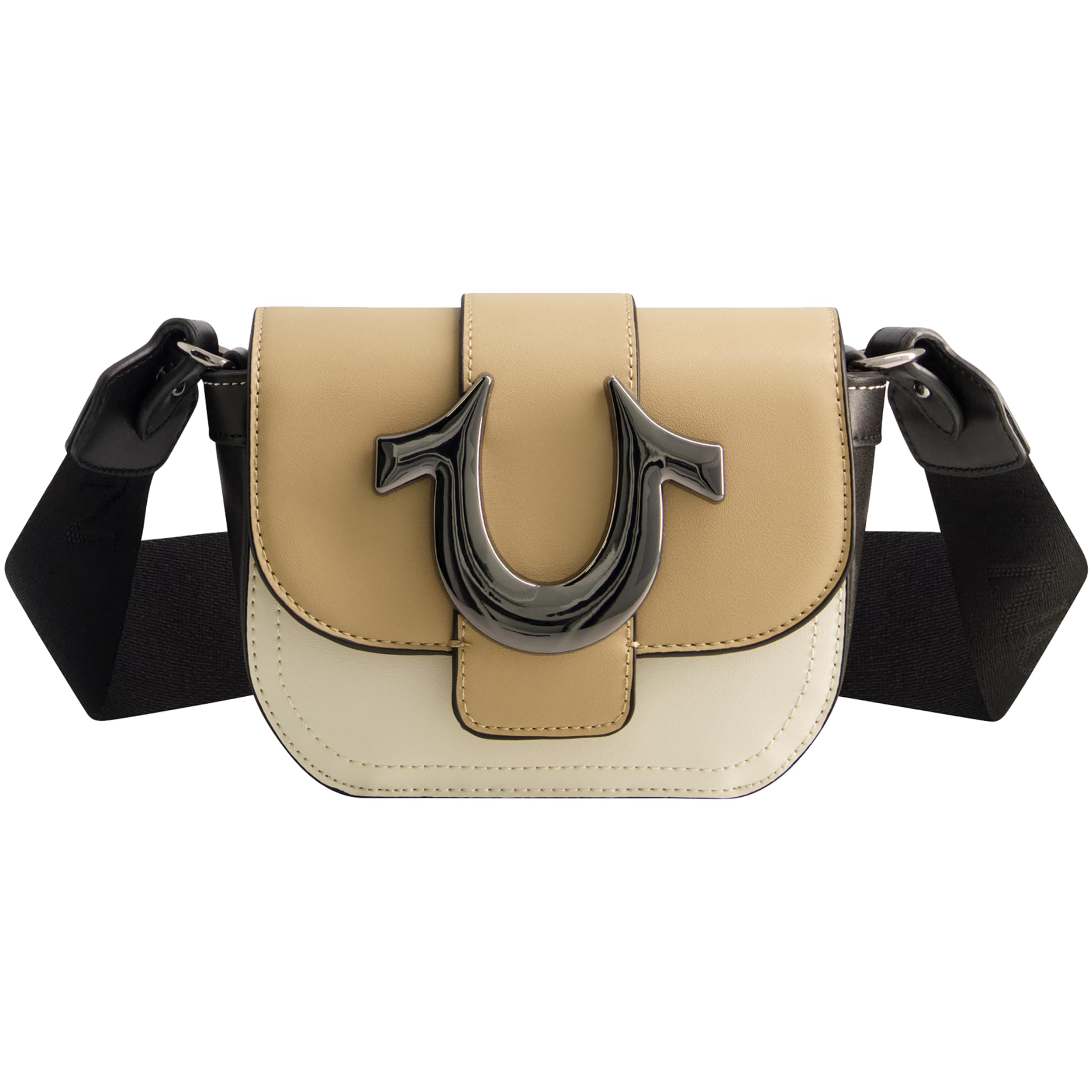 True Religion Women's Crossbody Bag, Mini Flap Adjustable Shoulder Handbag Purse with Horseshoe Logo, Camel