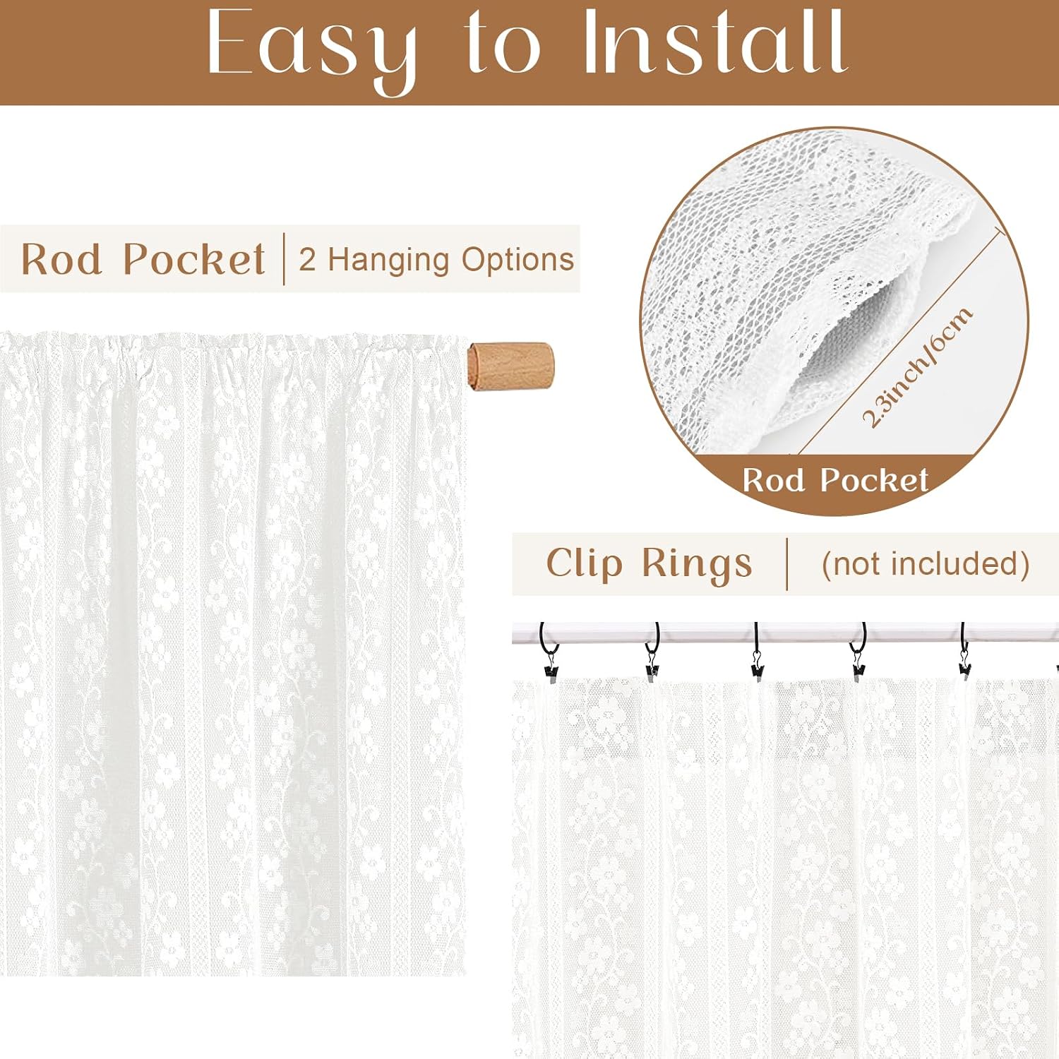 ASPMIZ Linen Valances for Windows Double Layer Valance Curtains, White
